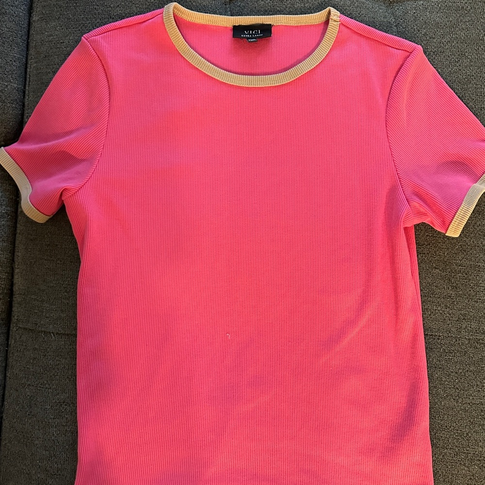 Vici Pink and Tan Ribbed Top